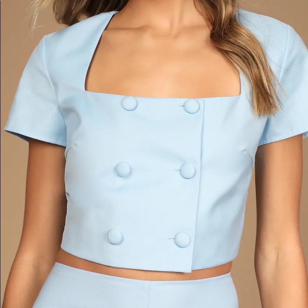 Lulu’s - Double Breasted Pastel Blue Blazer Blouse